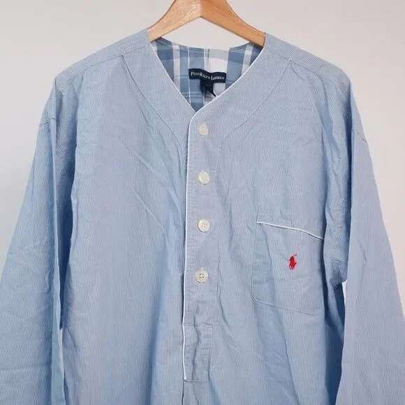 Polo Ralph Lauren Sleep Shirt Men's Large Blue Striped Pullover Long Sleeve - Picture 2 of 10
